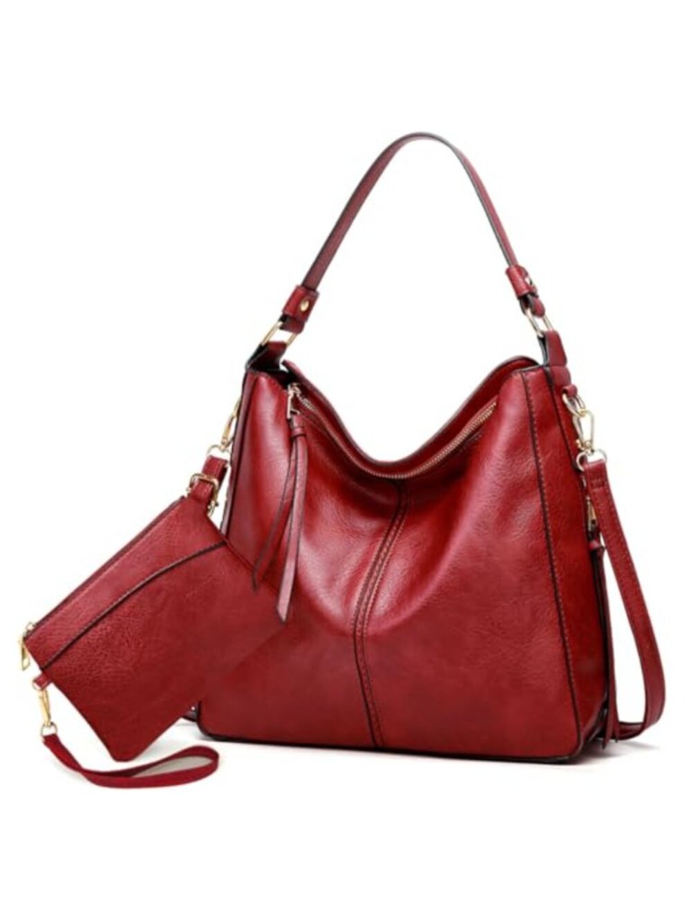 Large Hobo Tote Bag PU Faux Leather Crossbody Shoulder Handbag Purse Wallet Set